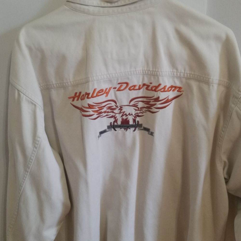 Men's XL Harley-Davidson tan button down collard e